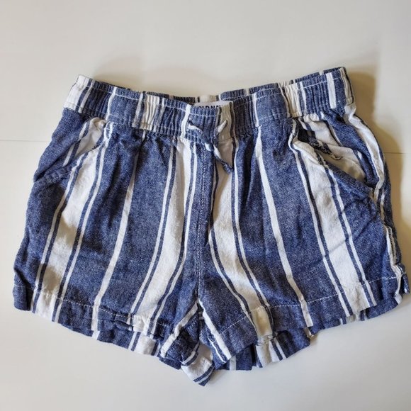 Old Navy Girls Shorts Size 8 M Linen Blend Blue White Vertical Striped - Picture 1 of 3